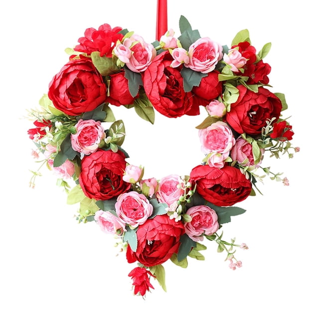 Corona de corazón para Valentín, decoración romántica para el hogar, guirnalda de flores artificiales decorativas para aniversario, boda en una