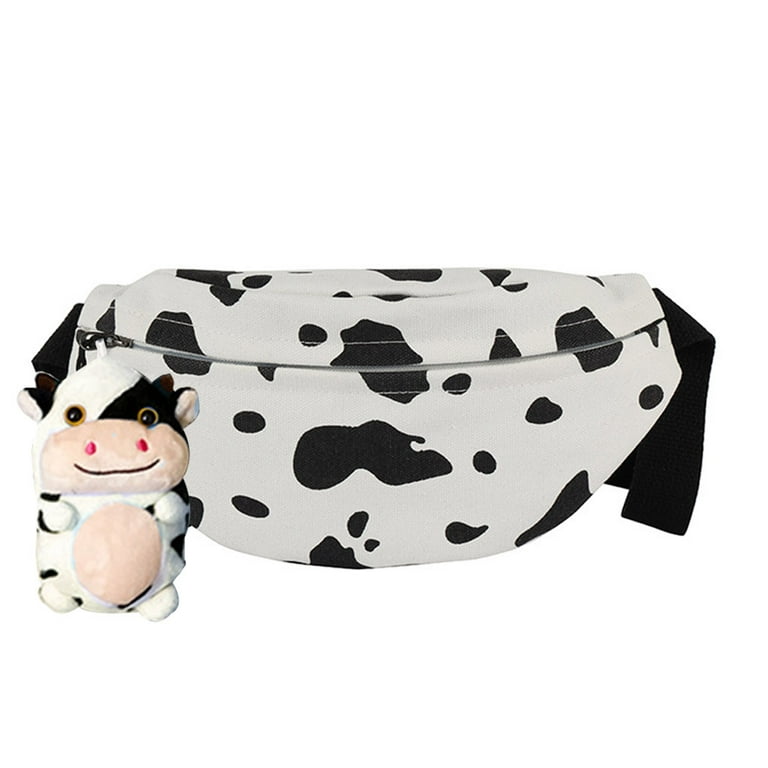 Women Cartoon Cow Print Waist Fanny Pack Belt Bag Travel Hip Bum Canvas Purse Chest Phone Pouch