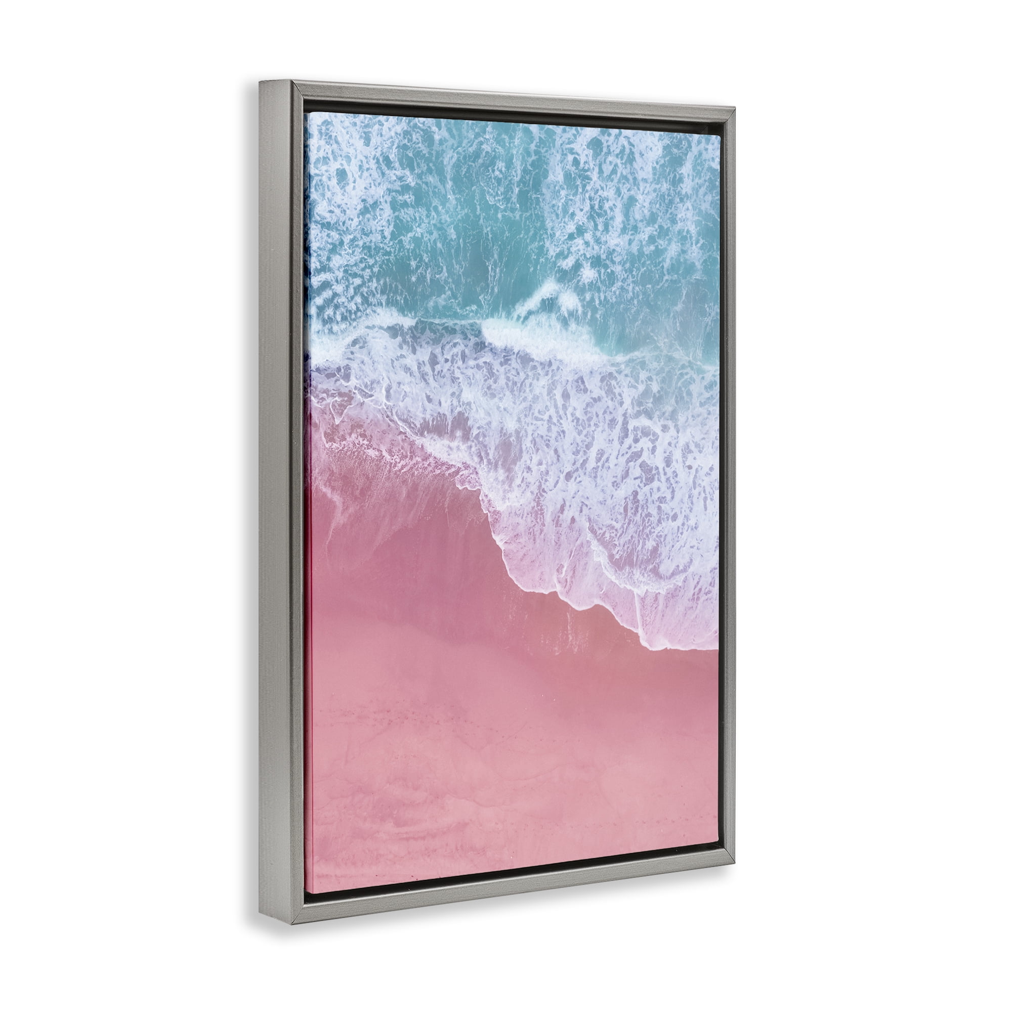 Stupell Industries Pink Surf Tide Landscape & Nature Photography Gray Floater Framed Canvas Art Print Wall Art, 21 x 31