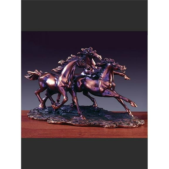 Marian Imports F13102 14 in. Three Running Horses Statue - Bronze