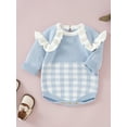 thumbnail image 4 of SAYOO Infant Baby Knitted Romper, Long Sleeve Crew Neck Plaid Print Frill Trim Bodysuit, 4 of 9