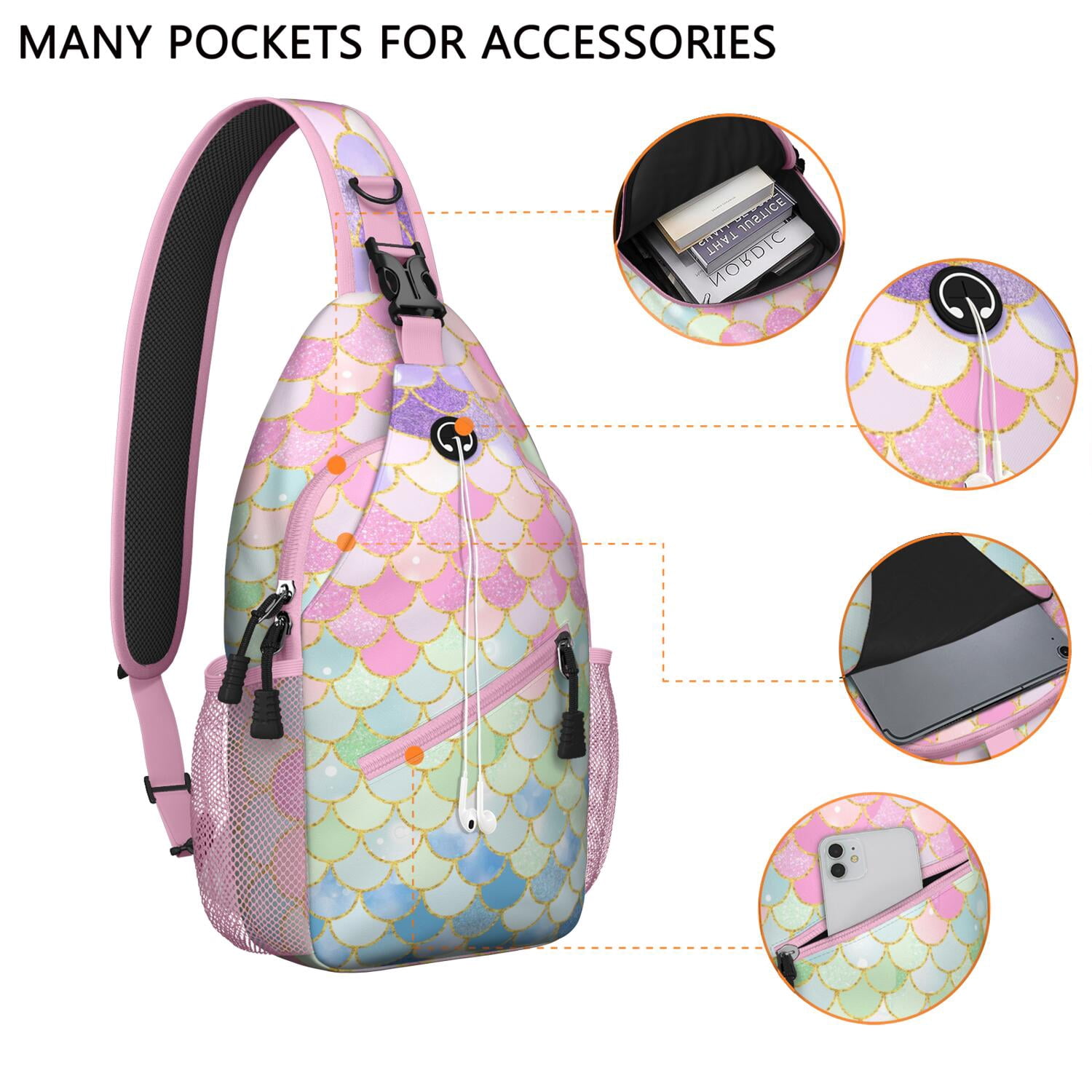 Watercolor Rainbow Gradient Travel Daypack Geometric Abstract Sling Bag Lightweight Durable Chest Backpack for Biking, Hiking, Casual Urban Use