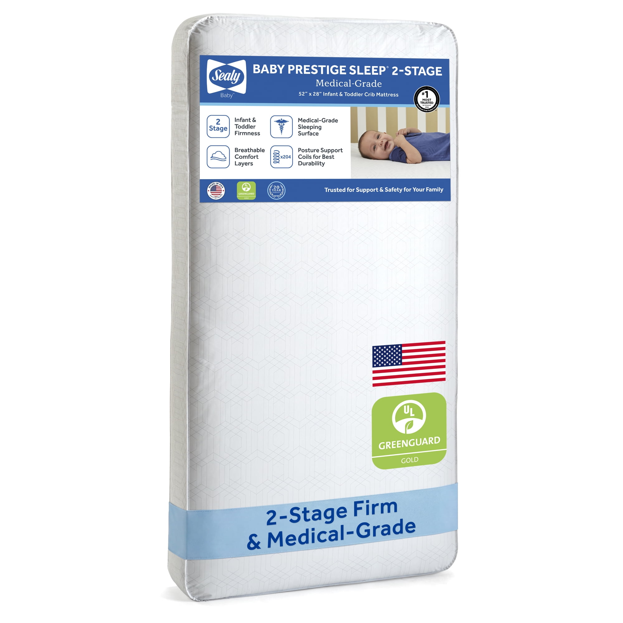 Sealy Baby Prestige Sleep 2-Stage Crib Mattress and Toddler Mattress, Antibacterial Waterproof