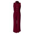 thumbnail image 4 of Chuancc One Piece Jumpsuits for Women Dressy Casual Sleeveless Crewneck Wide Leg Rompers Jumpers Vacation Summer Outfits Wine M, 4 of 5