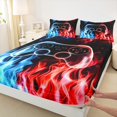 thumbnail image 3 of jejeloiu Teens Gamepad Twin Sheet Sets,Modern Gamer Twin Fitted Sheet,Blue Red Flame Flat Sheet For Boys Kids,Ultra Soft Home Decor,3pcs, 3 of 7