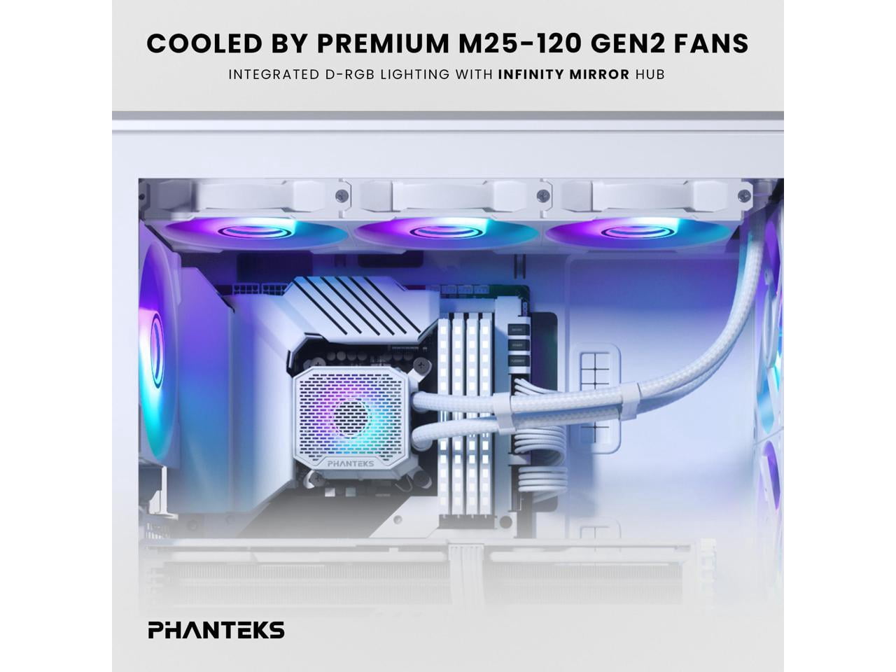 Phanteks Glacier One 360M25 G2 AIO Liquid CPU Cooler, White, RGB Pump Cap Design, 3x Performance 120mm M25 G2 PWM RGB Fans, for Intel LGA 1700, 1851, 1200, 115x and AMD AM4/AM5 sockets, White