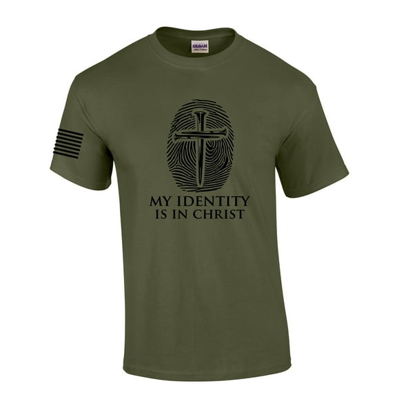 My Identity Is In Christ Nail Cross Fingerprint Mens Christian Short Sleeve T-Shirt Graphic Tee-Military Green-6xl