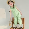 thumbnail image 2 of LUOGENLI Girls Summer Outfits Size 14-16 Plus Girls Clothes Summer Solid Knit Sleeveless Shirt Flare Pants Set Toddler Bell Bottoms Outfit Girls 4th of July Outfit Light Green 120, 2 of 4