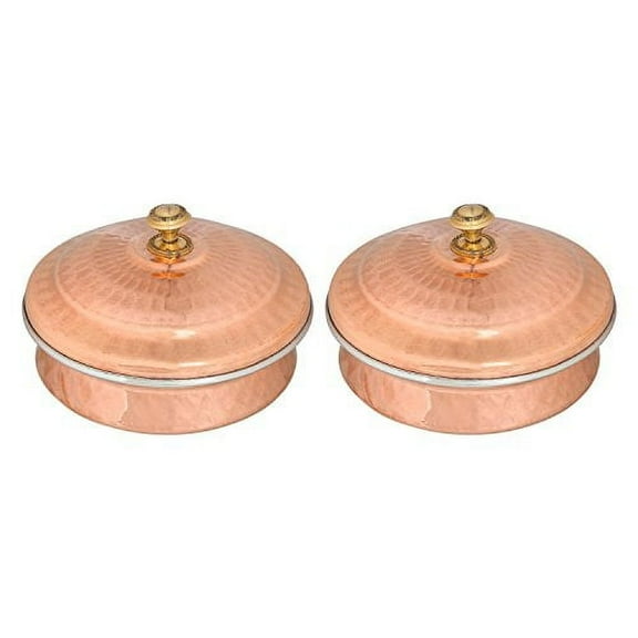Set of 2, Copper Tableware Serving Bowl Indian Serveware Handi Set, Tureen Copper Stainless Steel Serving Dishes For Serving your favourite Dish with a Traditional Touch (No: 2 (15 cm))