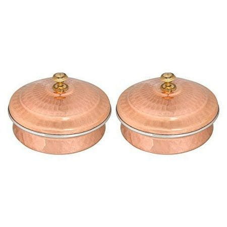 Set of 2 Copper Tableware Serving Bowl Indian Serveware Handi Set Tureen Copper Stainless Steel Serving Dishes For Serving your favourite Dish with a Traditional Touch (No: 2 (15 cm))
