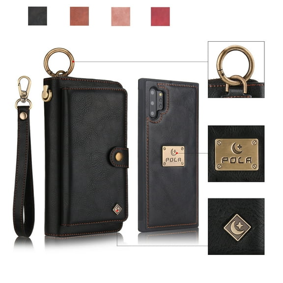 Galaxy Note 10 Pro Wallet Case, Alleytech Girls Women Magnets Detachable Zipper Wallet Case Cover PU Leather Folio Flip Holster Carrying Case Card Holder for Samsung Galaxy Note 10 Pro 2019, Black