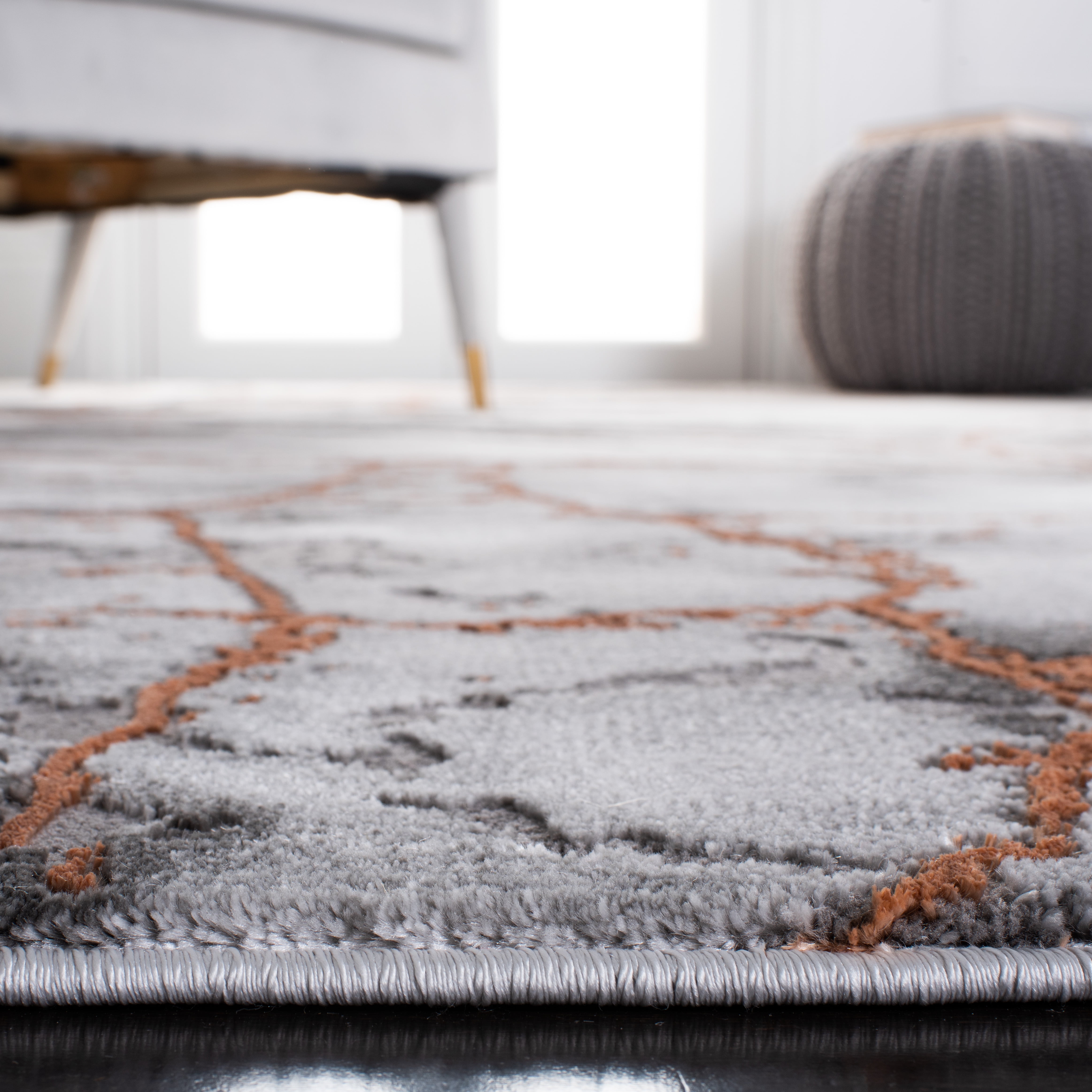 SAFAVIEH Craft Paul Abstract Area Rug, Grey/Orange, 4' x 4' Round