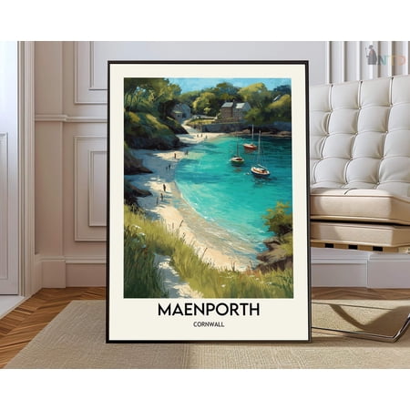 Maenporth Beach Cornwall Peaceful Falmouth Coastal Cove Wall Art Decor Print, Unframed Paper Poster 8x10in