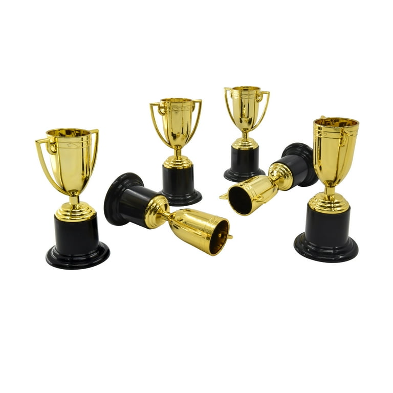 Mini 3.8-in Plastic Gold Trophies for Kids, 6 Count, Unisex, Party Favors, Way to Celebrate!