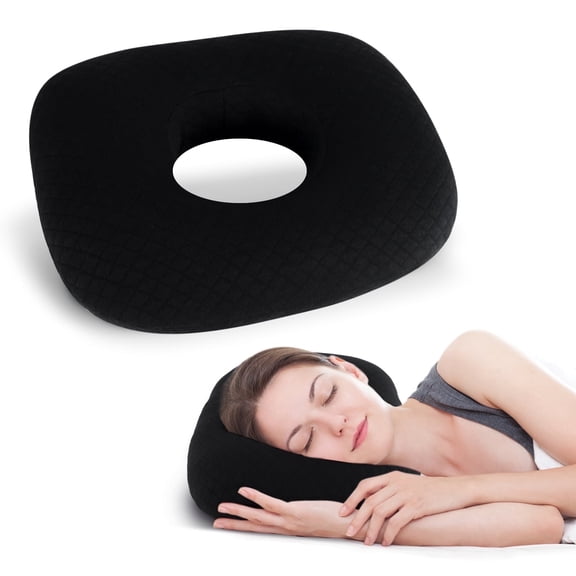 RoamReady CNH Ear Piercing Pillow for Side Sleepers, Soft Washable Ear Pain Relief with Hole, Adult Black