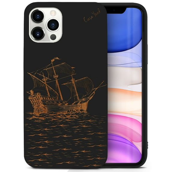 Case Yard Wooden Case for iPhone-11-Pro Soft TPU Silicone cover Slim Fit Shockproof Wood Protective Phone Cover for Girls Boys Men and Women Supports Wireless Charging Sailboat Design