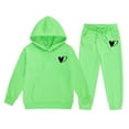thumbnail image 3 of GBSYEWXS Toddler Children Girls Outfit Set Size 6 Years-7 Years Long Sleeve Heart Print Hoodies Pants Thickening Cool Comfortable Green Outfits Sets, 3 of 3