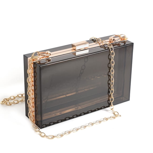 WJCD Bolso de mano transparente con caja de acrílico para mujer, bolso de noche cruzado pequeño y transparente, correa de cadena dorada aprobada por el estadio