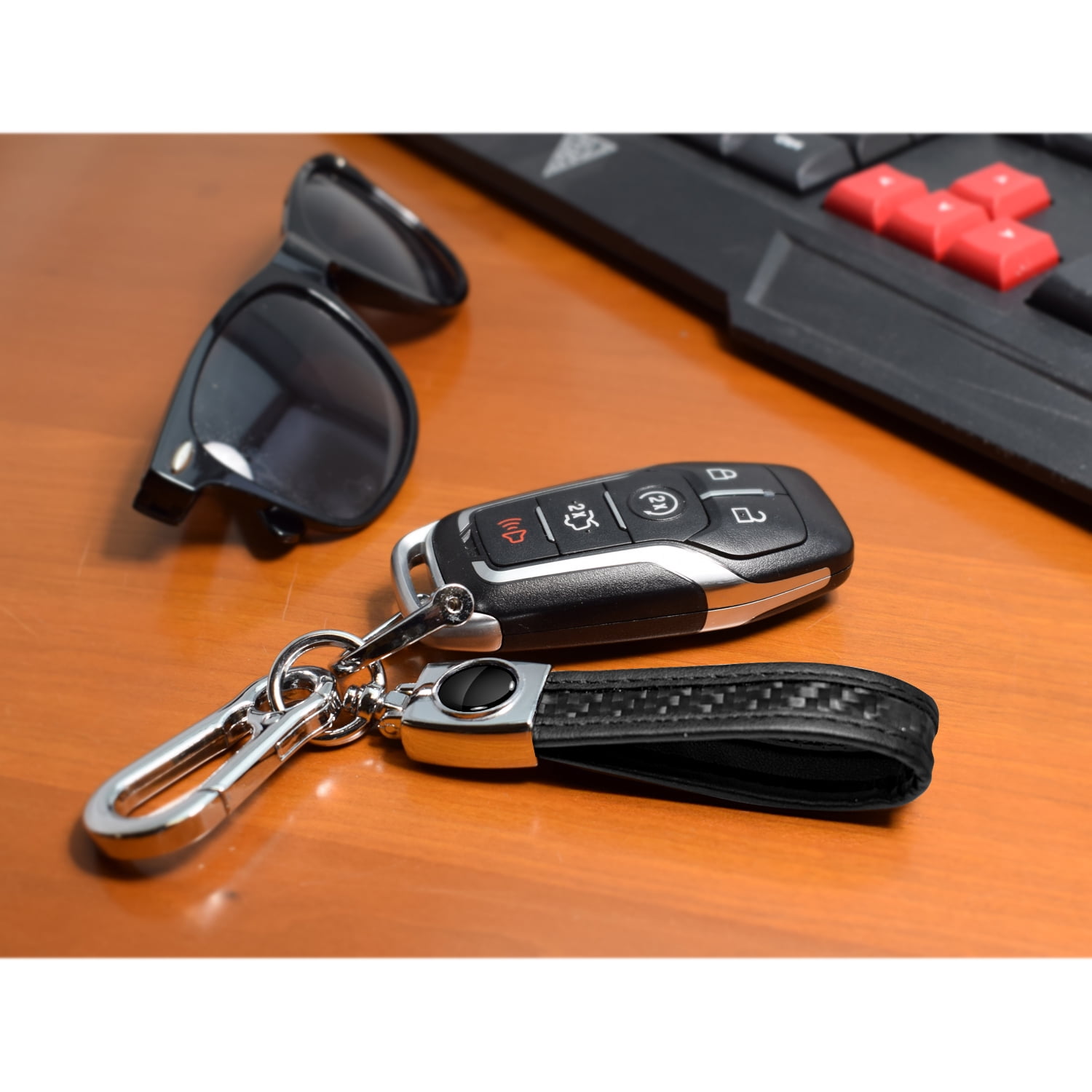iPick Image for GMC Denali Real Black Carbon Fiber Strap Chrome Finish Hook Key Chain, Official Licensed