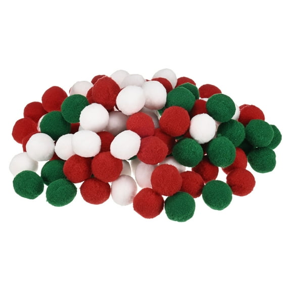 Uxcell 100-Pack Pom Poms for Craft, 1" (25mm) Polyester Christmas Series Soft and Fluffy Pompom Multicolor PomPoms Balls