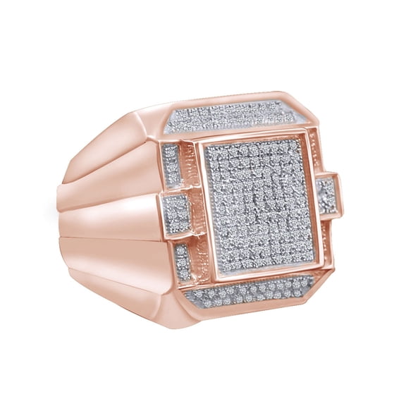 AFFY 1/2 Carat Round Shape White Natural Diamond Men's Ring 14K Rose Gold Over Sterling Silver (0.50 Ct) Ring Size-9