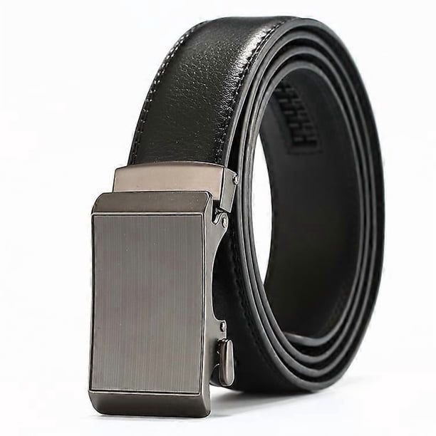 High-end Men Business Automatic Buckle Belt Men Automatic Buckle Casual Leather Pants Belt Youth Fashion Business Men's Casual Belt Black S