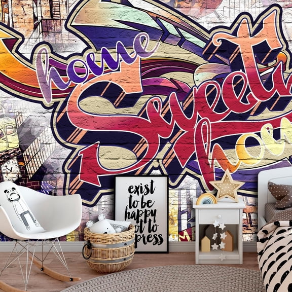 Tiptophomedecor Peel and Stick Street Art Wallpaper Wall Mural - Home Sweet Home Graffiti - Removable Wall Decals