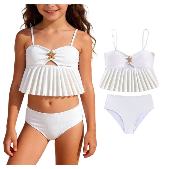 Kids Bathing Suits Girls Bikini Swimsuit Sets Adjustable Strap Ruffled Swimwear Girls 9-10 Years Bathing Suits