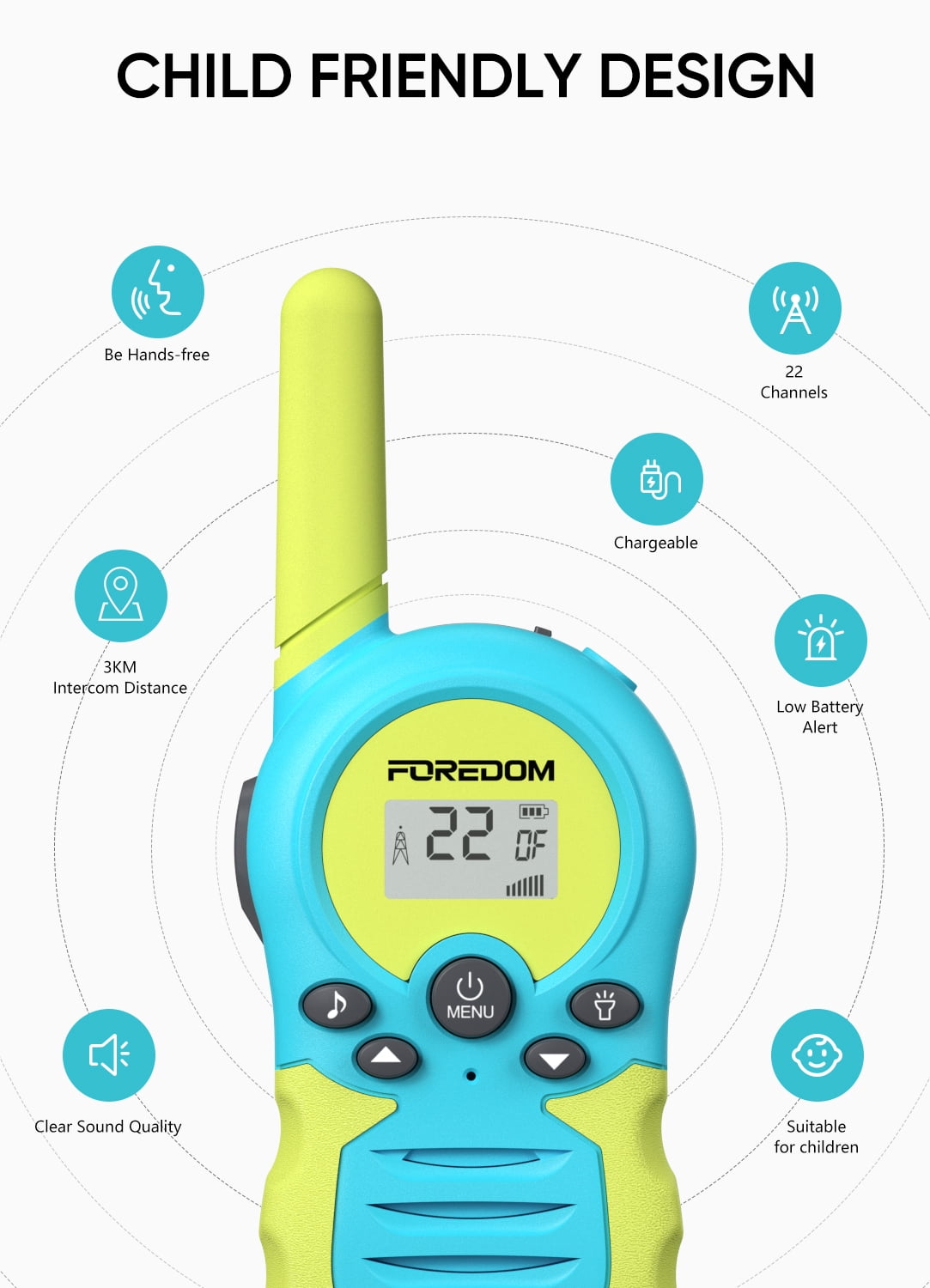 FOREDOM FD688 Rechargeable Walkie Talkies for Kids Long Range with Flashlight, 2 Pack　並行輸入