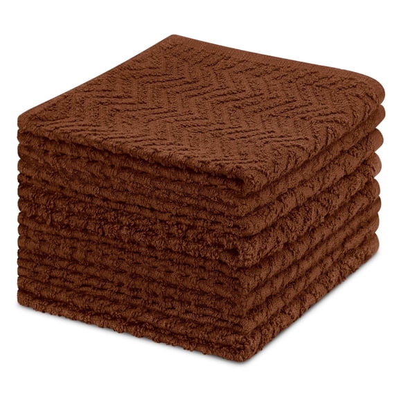 DecorRack 8 Pack 100% Cotton Washcloths, Absorbent 12 x 12" Soft Cotton Hand Towel, Coffee (Set of 8)