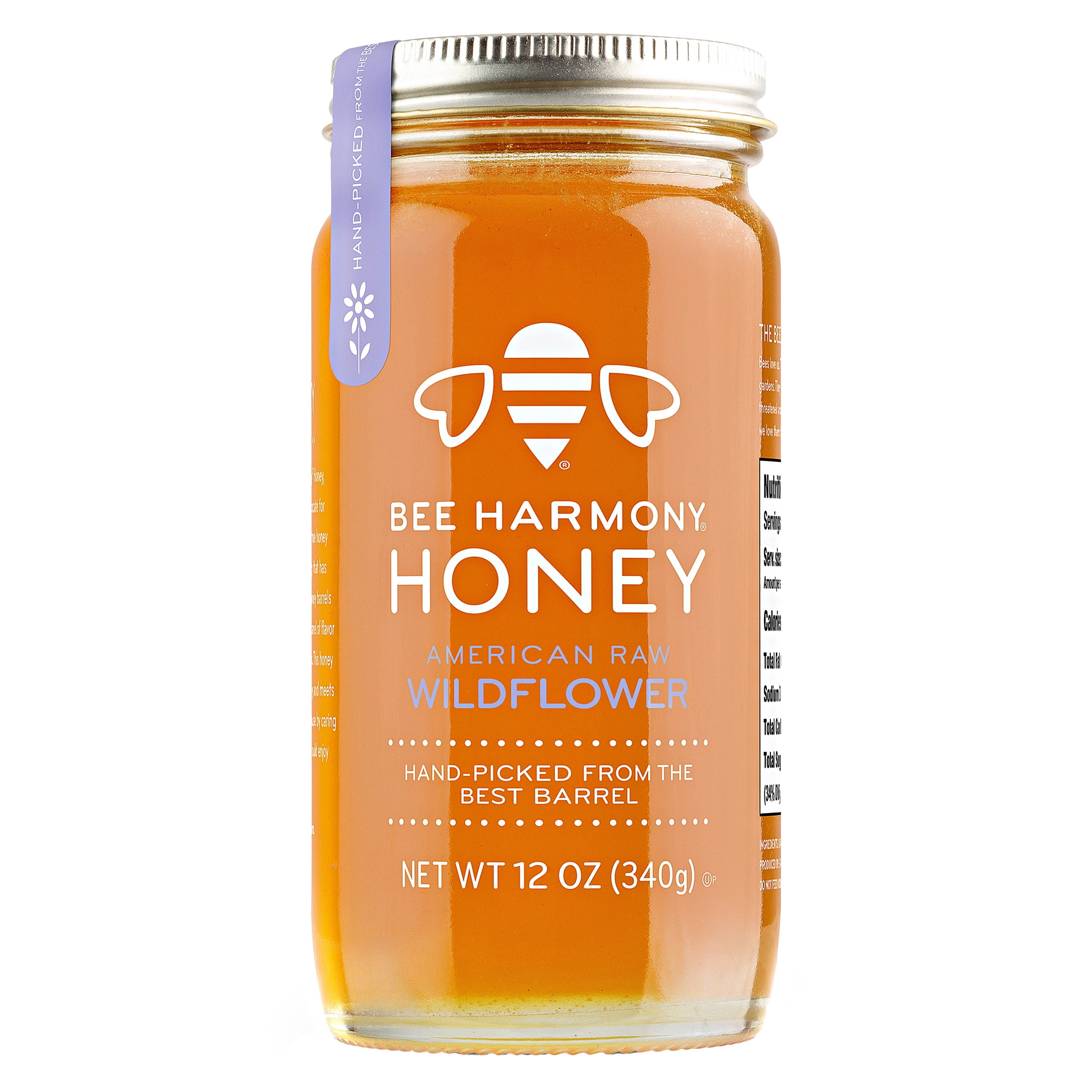 (2 pack) Bee Harmony, Wildflower Honey, 12 oz Glass Jar, No Allergens