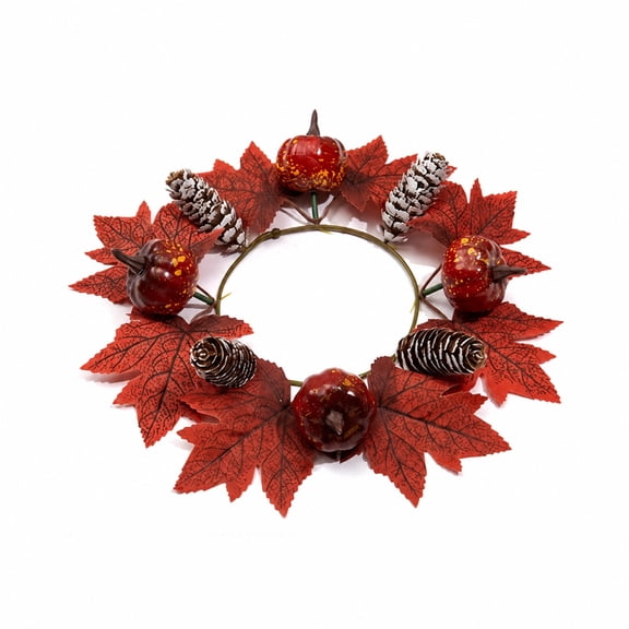 Thanksgiving Candle Ring with Pumpkins and Maple Leaves, Fall Candle Wreath Rings for Pillar Candles, Harvest Table Centerpiece Decor A