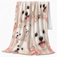 thumbnail image 2 of White Fluffy Dogs with Cherry Blossoms, Cheerful Floral Style for Dog Lovers, Pink Puppy Portrait and Birthday Gift, Soft Flannel Blanket for Bedroom and Playroom, Pet Home Decor, 2 of 9