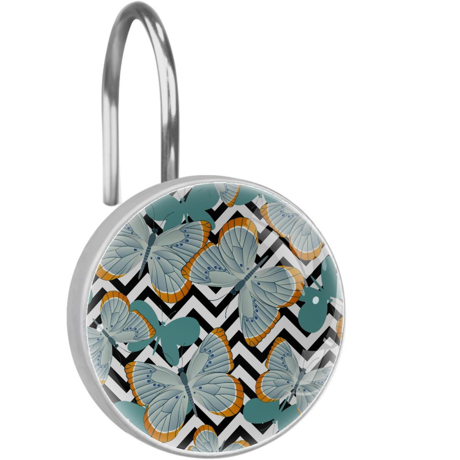 Grayblue Butterflies Wings Shower Curtain Hooks（Set of 12）for Home