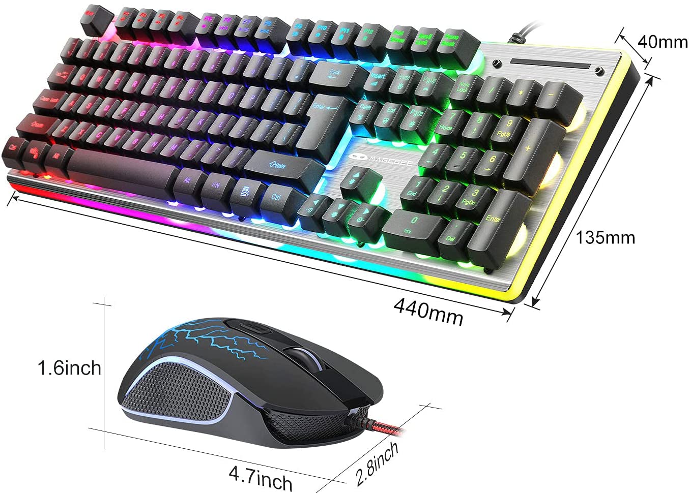  MageGee Gaming Keyboard and Mouse Combo, True RGB Backlit  Membrane Office Keyboard, 104 Keys Metal Panel USB Quiet Wired Keyboard for  Windows Laptop PC - Black : Video Games