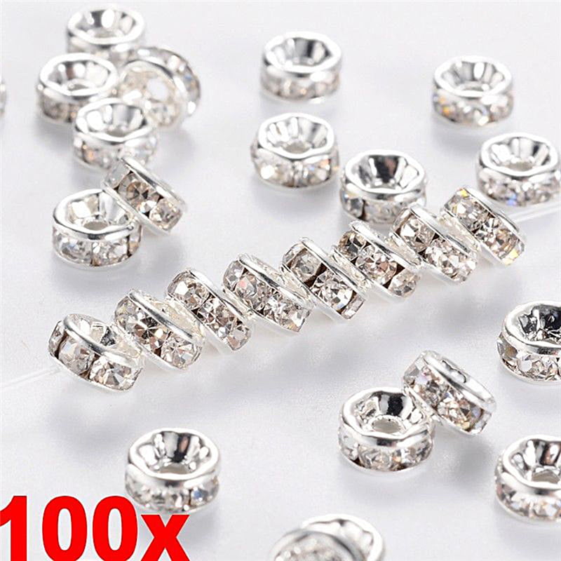 100pcs 6/8mm Crystal Rhinestone Rondelle Spacer Beads DIY Making Jewelry Charms 