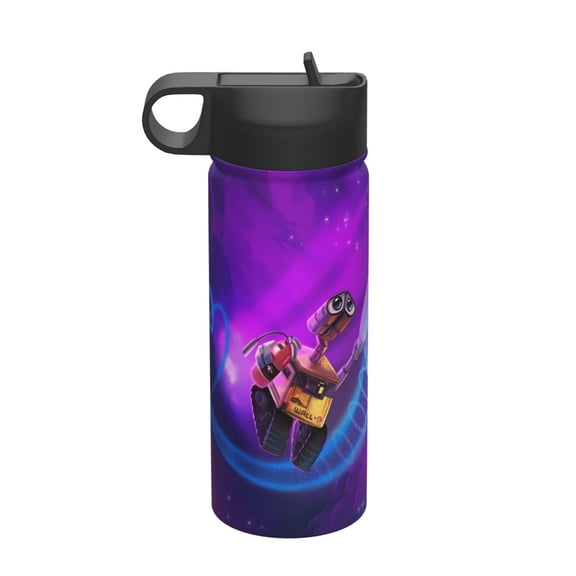 wall e and eve Kids Insulated Water Bottle With Straw - 18 Oz Stainless Steel Double Wall Vacuum Cup, Leakproof, Bpa Free, Suitable For Boys And Girls