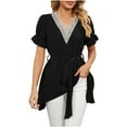 thumbnail image 4 of Blouses et Hauts pour Femmes Mode Femmes Couleur Unie Confortable Blouse Décontractée Sans Manches Col en V Bandage, 4 of 9