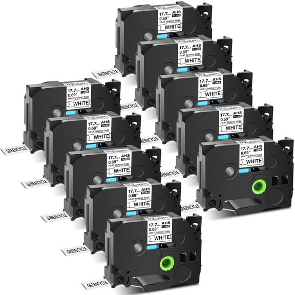 GREENCYCLE 10PK Compatible for Brother P-touch HSE-241 HS-241 HSe241 HS241 17.7mm 0.69" Black on White Heat-shrink Label Tape