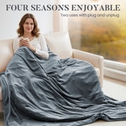 MaxKare Heated Blanket, Queen Size Electric Blanket with 10 Heating Levels & 10H Timers, Soft Flannel, Gray