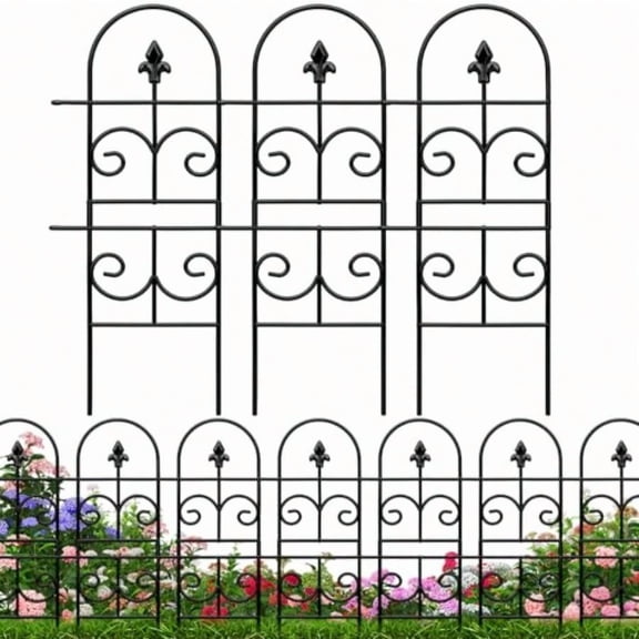 32in H X 10ft (L) Tall Decorative Metal Garden Fence Panels Rustproof No Dig Fence Animal Barrier For Dogs Outdoor Yard Fencing For Patio Flower Bed Garden Landscape Border