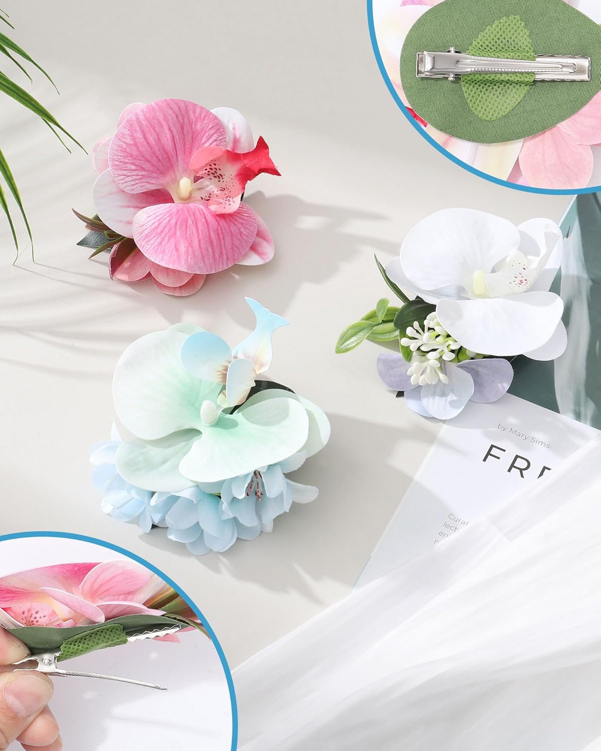 Hawaiian Flower Hair Clips for Women - 3PCS Beach Tropical Hair Clips for Girls,Artificial Flower Clips for Beach,Hawaiian Hair Accessories for Vacation Party