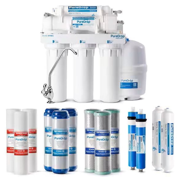 Puredrop RTW5F5 5-Stage Reverse Osmosis System, Removes up to 99% PFAS, Chlorine, Fluoride, Lead & Heavy Metals, TDS Reduction, 50 GPD Under Sink RO System, w/ PDR-F5-50 Replacement Filter Pack