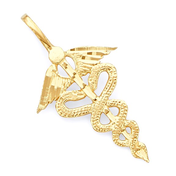 Wellingsale 14K Yellow Gold Polished Diamond Cut Ornate Symbol Of Medical Service Pendant