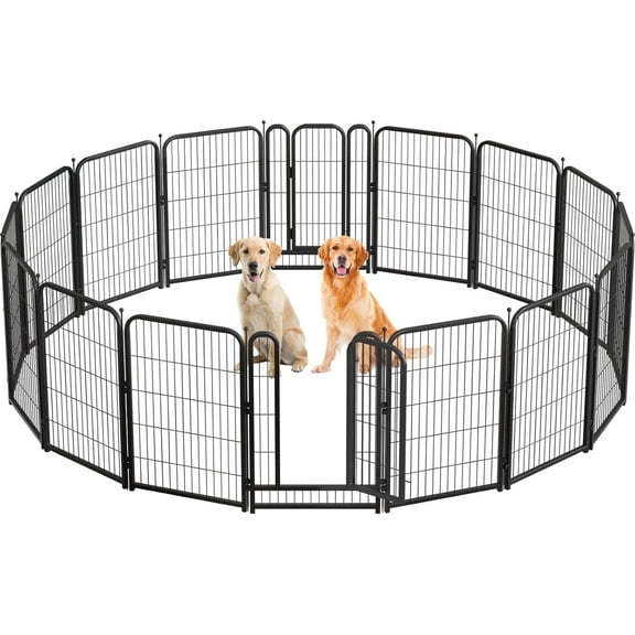 Dogelsy Dog Playpen for Yard, 40" Height, 16 Panels Metal Dog Fences, Portable Pet Enclosure (Black-Silver)