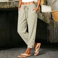 thumbnail image 2 of ZHYou No Boundarie Gingham Pants for Women Drawstring Side Slit Button Baggy Fit Casual Lounge Trousers with Pockets,Green,Size 2XL, 2 of 8