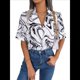thumbnail image 1 of Camisa Informal de Corta Holgada con Cuello de Traje en Contraste para Mujer XL, 1 of 10