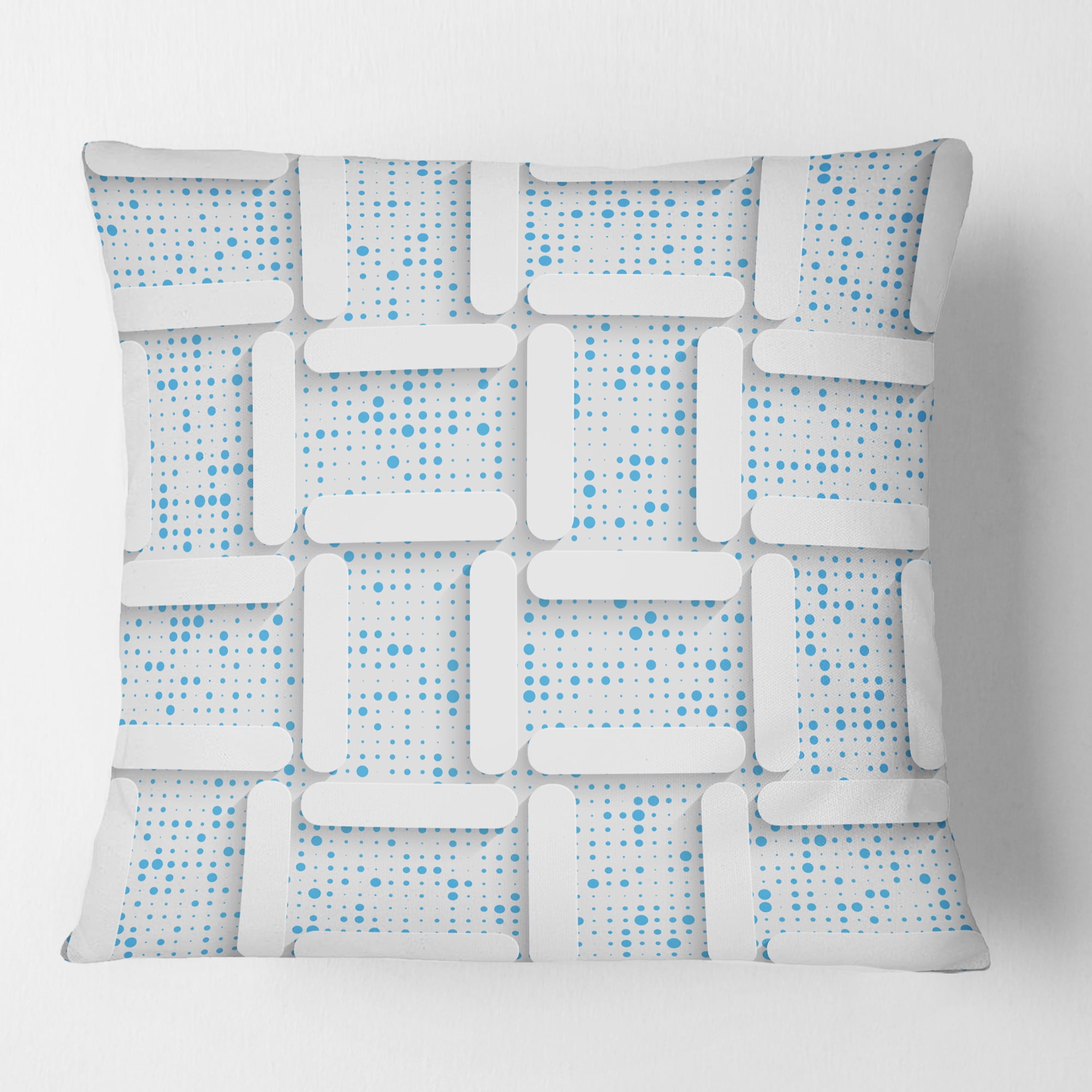 Designart 3D White And Light Blue Pattern I' Mid-Century Modern Throw Pillow - 18x18