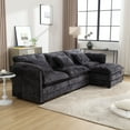 thumbnail image 2 of 3-Seater Overstuffed Chenille Fabric Sofa Couch with Removable Ottoman, L-Shape Modular Sectional Sofa with 3 Waist Pillows,  Soft Deep Seat Upholstered Cloud Couch for Living Room, Black, 2 of 7