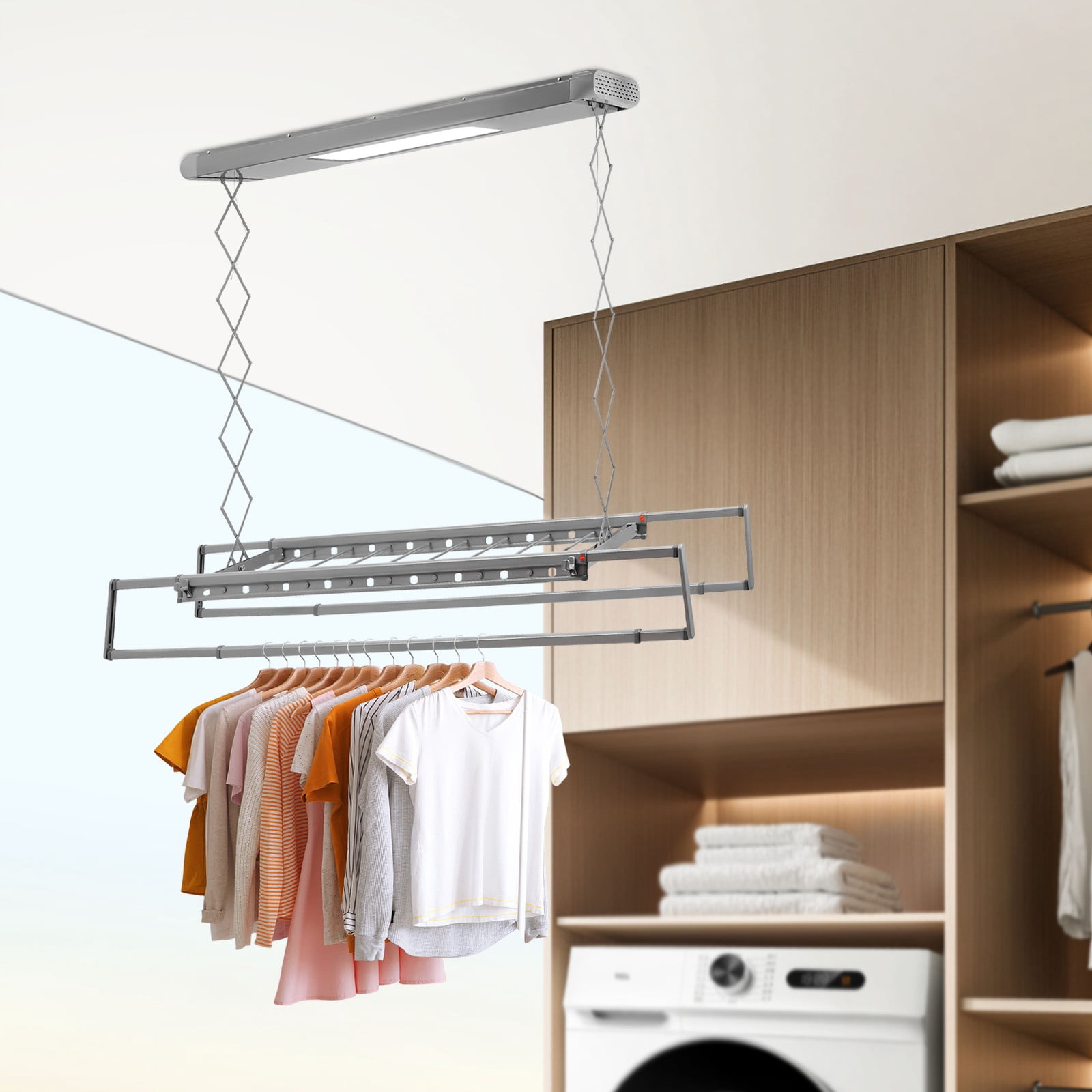 1 PCS Gray Electrical Airing Rack, Airing Rack with Remote Control, Electrical Airing Rack with Light, Overall Load-bearing Capacity: 35kg/77.16 lbs, 110V